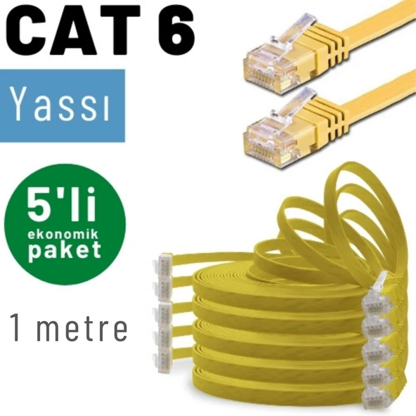 5 adet 1 Metre IRENIS CAT6 Kablo Yassı Ethernet Network Lan Ağ Kablosu ürün görseli