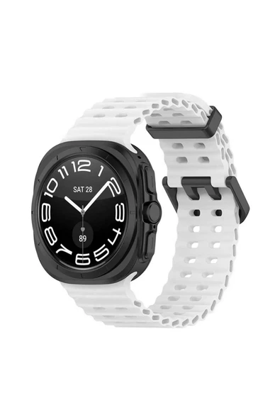 KRETON KRETON Samsung Galaxy Watch 7 Ultra 47mm ile Uyumlu Kordon Dalgalı Delikli Metal Tokalı Silikon Kayış - Resim 7