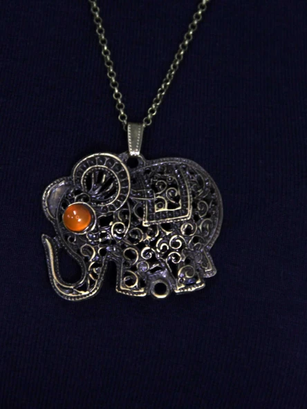 Doğal Taş Akik Doğal Taşlı Fil Modelli Antik Kadın Kolye euk43a ürün görseli