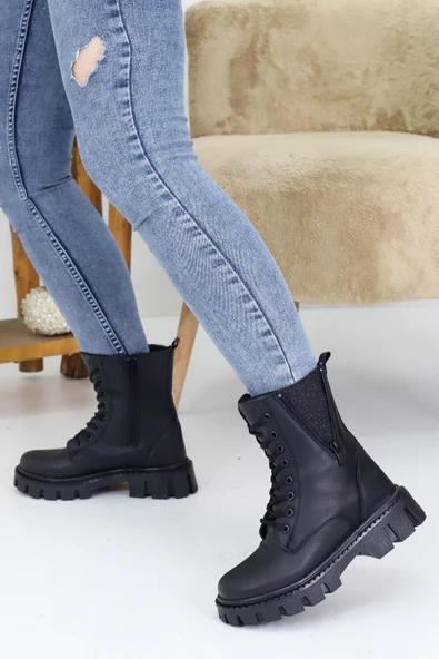 Emax Kadın Bağcıklı Fermuarlı Sim Detaylı Kalın Taban Postal Bot Kışlık Su Geçirmez - Resim 2