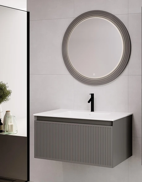 Denko Belgrad 81 cm (Çimento Gri) Banyo Dolabı Takımı ve Boy Dolabı - Resim 2