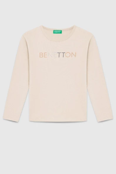 United Colors of Benetton Kız Çocuk  BNT-G23332 Uzun Kollu Tshirt Bej ürün görseli