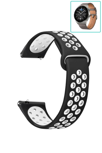 KRETON KRETON Huawei Watch Gt3 Pro 46mm Uyumlu Kordon Yumuşak Dokulu Delikli Desenli Silikon Kayış - Resim 7