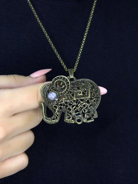 Doğal Taş Aytaşı Doğal Taşlı Fil Modelli Antik Kadın Kolye euk43ay ürün görseli