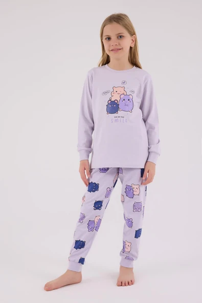 RolyPoly Kız Çocuk Uzun Kol Pijama Takım Lila - Resim 5