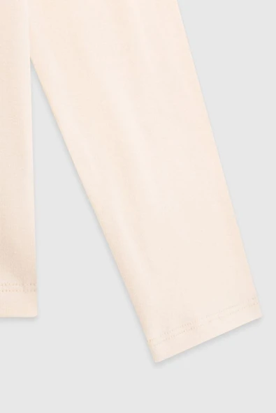 United Colors of Benetton Kız Çocuk  BNT-G23332 Uzun Kollu Tshirt Bej - Resim 4