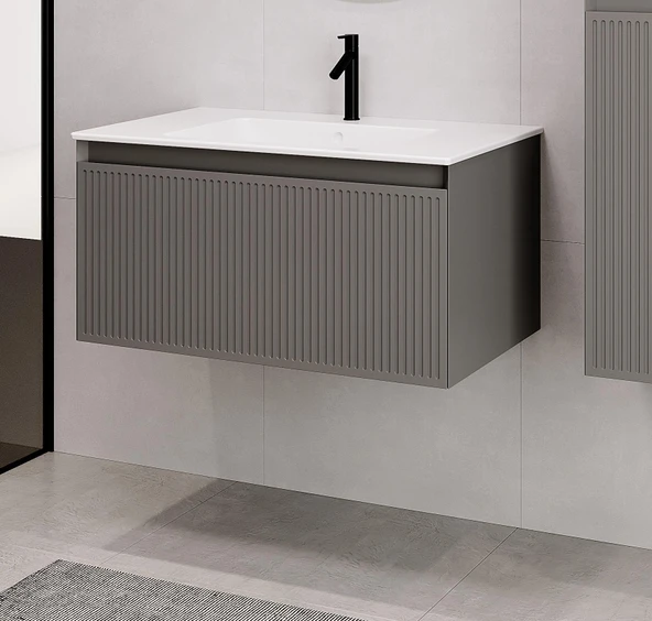 Denko Belgrad 81 cm (Çimento Gri) Banyo Dolabı Takımı - Resim 2