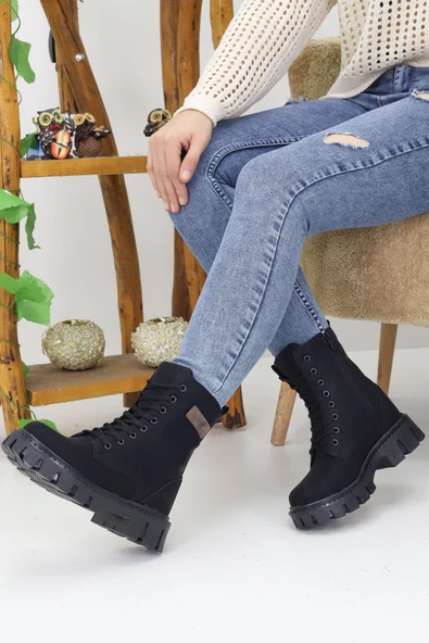 Emax Kadın Bağcıklı Fermuarlı Kahverengi Detaylı Kalın Taban Postal Bot Kışlık Su Geçirmez - Resim 2