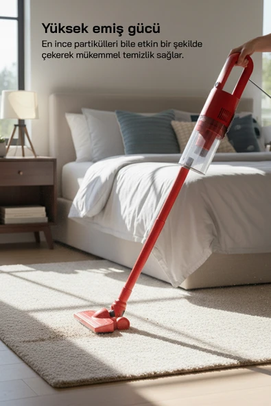 Sinbo SVC-8616 500W Dikey Elektrikli Süpürge – Kırmızı, Yüksek Emiş Gücü - Resim 2
