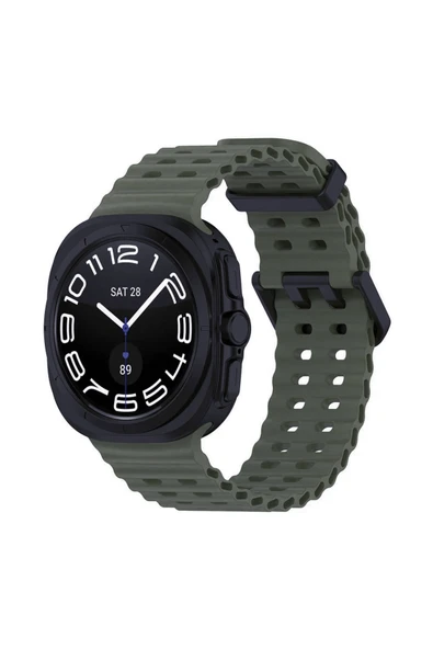 KRETON KRETON Samsung Galaxy Watch 7 Ultra 47mm ile Uyumlu Kordon Dalgalı Delikli Metal Tokalı Silikon Kayış - Resim 6