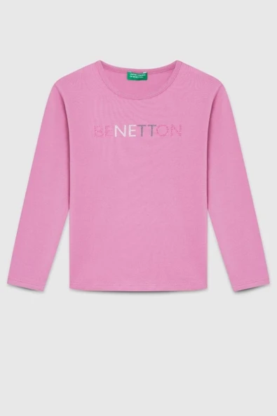 United Colors of Benetton Kız Çocuk  BNT-G23332 Uzun Kollu Tshirt Gül Kurusu