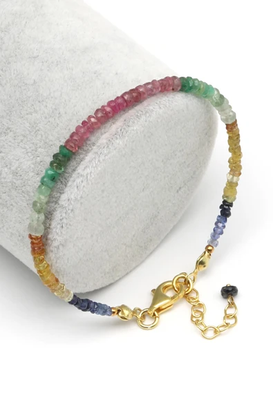 Yakut - Safir - Zümrüt Doğal Taş 925 Ayar Gümüş Bileklik Rondel Kesim - BLK-2027