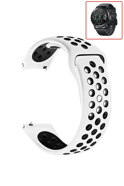 KRETON KRETON Honor Magic Watch 2 46mm Uyumlu Kordon Yumuşak Dokulu Delikli Desenli Silikon Kayış - Resim 3