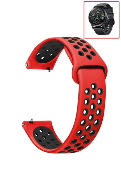 KRETON KRETON Honor Magic Watch 2 46mm Uyumlu Kordon Yumuşak Dokulu Delikli Desenli Silikon Kayış - Resim 4