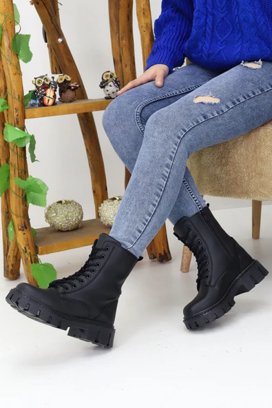 Emax Kadın Bağcıklı Fermuarlı Kalın Taban Postal Bot Kışlık Su Geçirmez - Resim 2