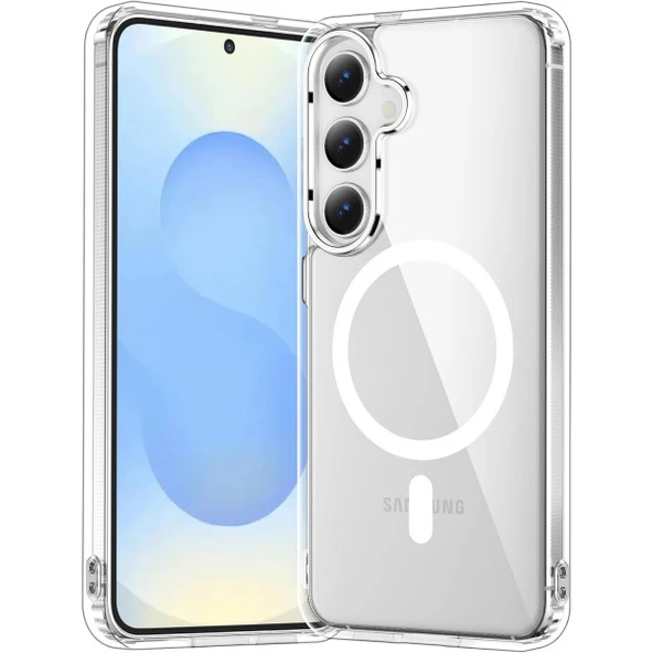 Samsung Galaxy S25 Plus Uyumlu Şeffaf MagSafe Kılıf Darbe Emici Silikon, Kamera Korumalı, Manyetik