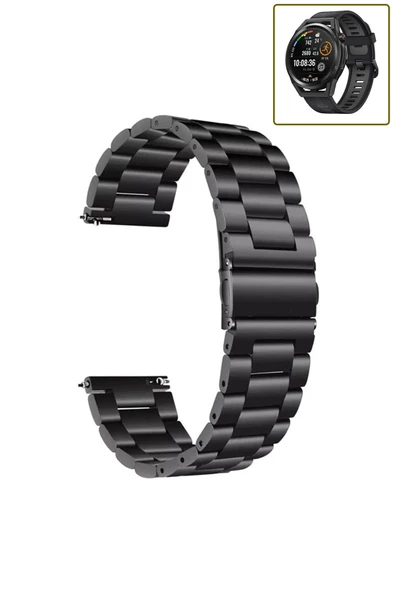 KRETON KRETON Huawei Watch Gt Runner Uyumlu SİYAH Kordon Klasik Baklava Model Paslanmaz Çelik Metal Kayış - Resim 2