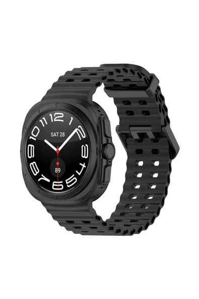 KRETON KRETON Samsung Galaxy Watch 7 Ultra 47mm ile Uyumlu Kordon Dalgalı Delikli Metal Tokalı Silikon Kayış - Resim 9