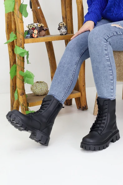 Emax Kadın Bağcıklı Fermuarlı Kalın Taban Postal Bot Kışlık Su Geçirmez - Resim 3