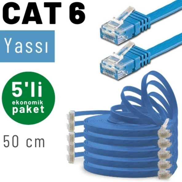 5 adet 50 cm IRENIS CAT6 Kablo Yassı Ethernet Network Lan Ağ Kablosu - Resim 3
