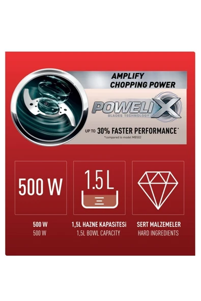 TEFAL MB470B MasterChop Powelix Maxi 4 Bıçaklı Rondo ve Doğrayıcı 500 W Beyaz ürün görseli