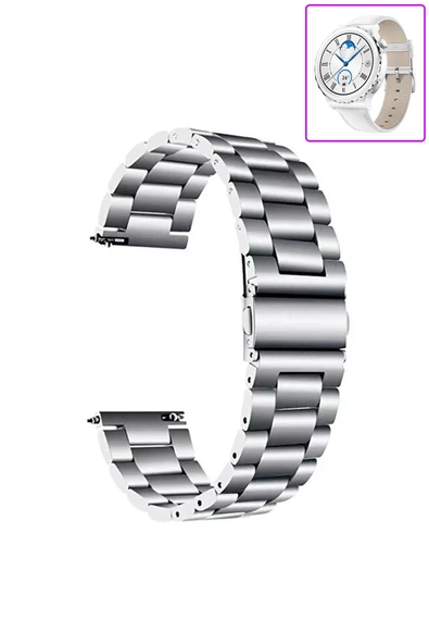 KRETON KRETON Huawei Watch Gt3 Pro 43mm Uyumlu GÜMÜŞ Kordon Baklava Model Paslanmaz Çelik Kayış - Resim 2