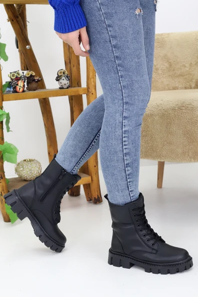 Emax Kadın Bağcıklı Fermuarlı Kalın Taban Postal Bot Kışlık Su Geçirmez - Resim 4