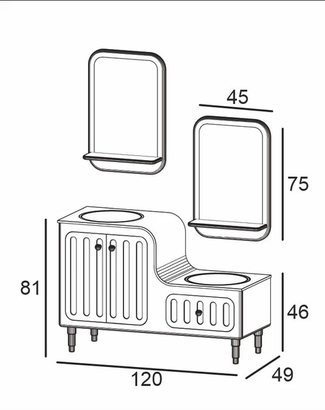 Denko Ada 120 cm (Antrasit) Banyo Dolabı Takımı - Resim 3