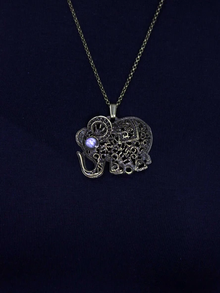 Doğal Taş Aytaşı Doğal Taşlı Fil Modelli Antik Kadın Kolye euk43ay - Resim 2