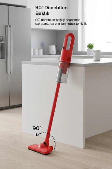 Sinbo SVC-8616 500W Dikey Elektrikli Süpürge – Kırmızı, Yüksek Emiş Gücü - Resim 4