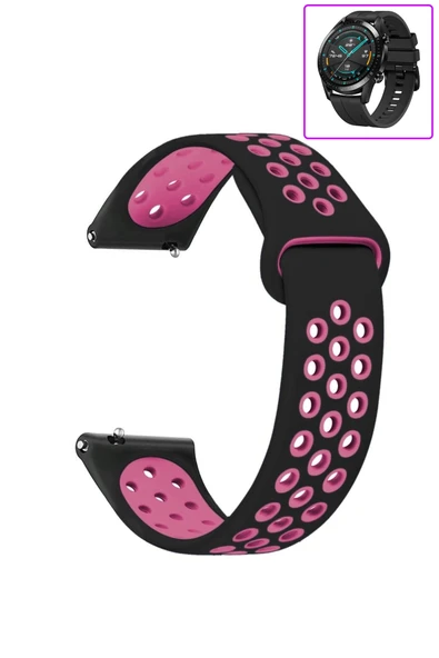 KRETON KRETON Huawei Watch Gt2 46mm Uyumlu Kordon Yumuşak Dokulu Delikli Desenli Silikon Kayış - Resim 4