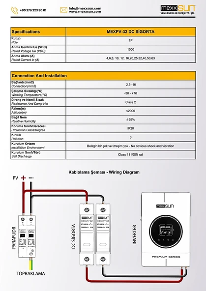 Mexxsun 16 Ah 1000 V DC Sigorta + Sigorta Yuvası - Resim 9