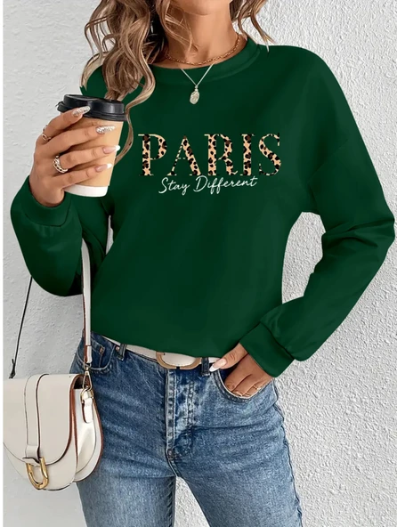 Kadın Uzun Kollu Bisiklet Yaka Desenli Viskon Iki Iplik Bluz - Resim 3