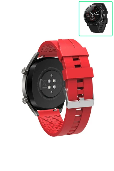 KRETON KRETON Amazfit Pace 2 Stratos Akıllı Saat Ile Uyumlu Kaliteli Tokalı Siyah Silikon Kordon Kayış - Resim 6