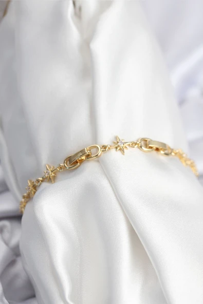 Pirinç VIP Seri Gold Renk Sıralı Kutup Yıldızı Kadın Bileklik - TJ-BB7927 - 2