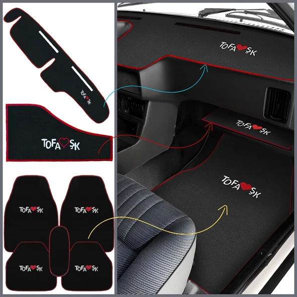 Tofaş Şahin Doğan Kartal Nakışlı Oto Halı Paspas Seti & Alçak Torpido Kaplama Halısı & Sehpa Örtüsü ürün görseli