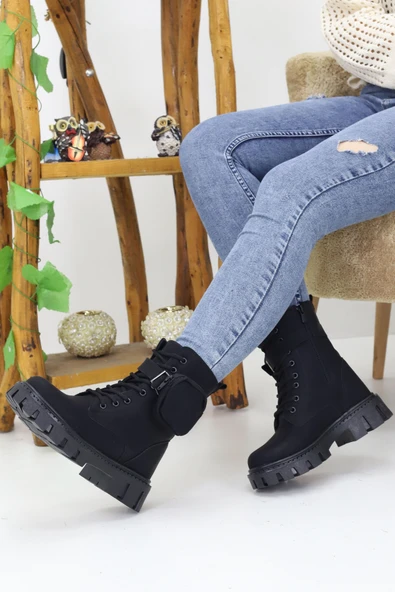 Emax Kadın Bağcıklı Fermuarlı Cüzdanlı Kalın Taban Postal Bot Kışlık Su Geçirmez - Resim 3