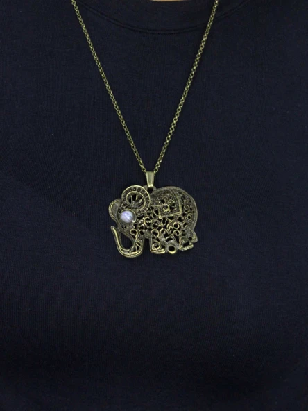 Doğal Taş Aytaşı Doğal Taşlı Fil Modelli Antik Kadın Kolye euk43ay - Resim 3