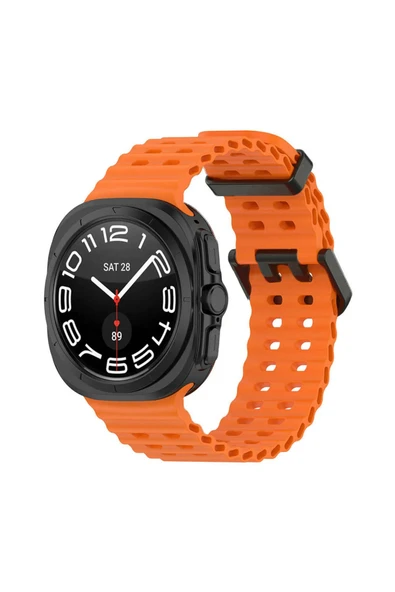 KRETON KRETON Samsung Galaxy Watch 7 Ultra 47mm ile Uyumlu Kordon Dalgalı Delikli Metal Tokalı Silikon Kayış - Resim 3