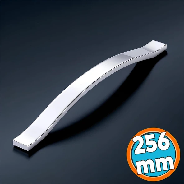 Mobilya Çekmece Dolap Kapak Kulpu Modern Mutfak Kulpları Kulp 256 mm Krom Gümüş Renk Metal ürün görseli