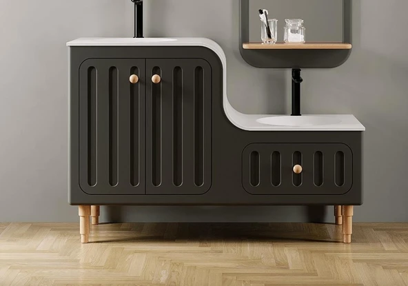 Denko Ada 120 cm (Antrasit) Banyo Dolabı Takımı - Resim 2