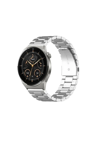 KRETON KRETON Huawei Watch Gt3 Pro 46mm Uyumlu GÜMÜŞ Kordon Klasik Baklava Model Paslanmaz Çelik Metal Kayış ürün görseli