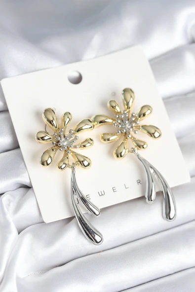 Çiçek Model Gold Gümüş Renk Kadın Küpe - TJ-BKP11298