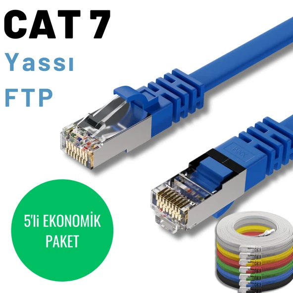 5 adet 1 Metre IRENIS CAT7 Kablo Yassı FTP Ethernet Network LAN Kablosu ürün görseli