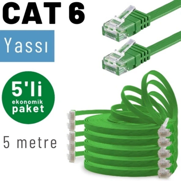 5 adet 5 Metre IRENIS CAT6 Kablo Yassı Ethernet Network Lan Ağ Kablosu - Resim 2
