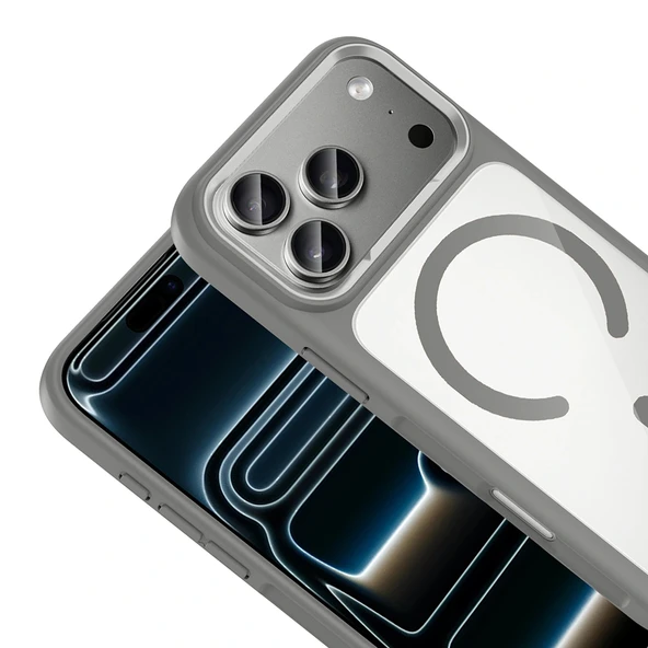 Apple iPhone 17 Pro Kılıf M-Safe Şarj Özellikli Metal Kamera Çerçeveli Zore Tiko Kapak - 8
