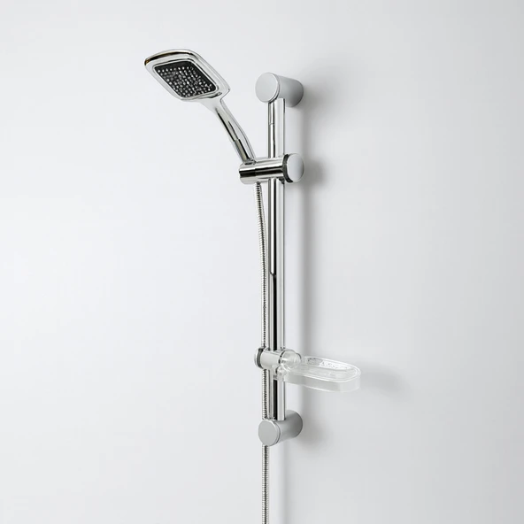 Sürgülü Duş Seti Krom Kaplama Şeffaf Sabunluklu Ayarlanabilir Yükseklikli Lüks Banyo Duş Takım - Resim 6