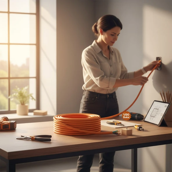 %100 Bakır 3x2.5 mm Seyyar 10 Metre Uzatma Kablosu Çok Telli Elektrik Kontrol Kalem Dişi Erkek Fiş - Resim 5