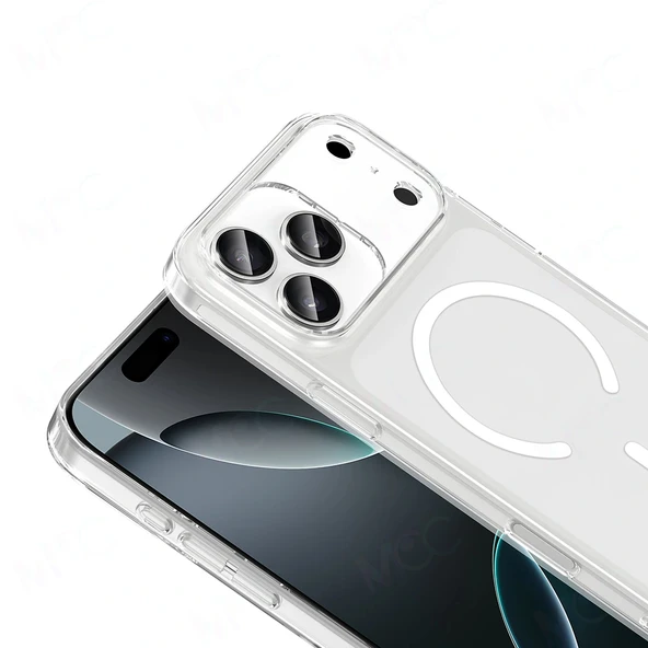 Apple iPhone 17 Pro Kılıf IC Çipli M-Safe Şarj Özellikli Şeffaf Kamera Çerçeveli Zore Toledo Kapak - 3