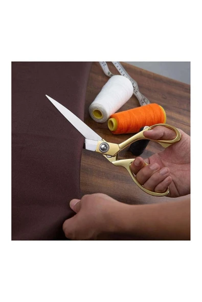 Janissary Kumaş, Deri, Kot Kesim 24cm Altın Sarısı Profesyonel Terzi Makası - Resim 4